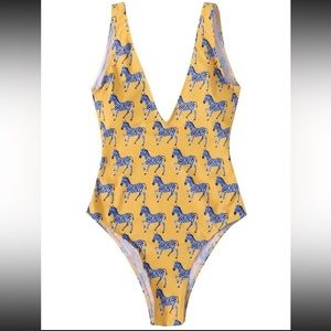 Zebra Print Open Back One Piece Bathing Suit Swim Size Medium